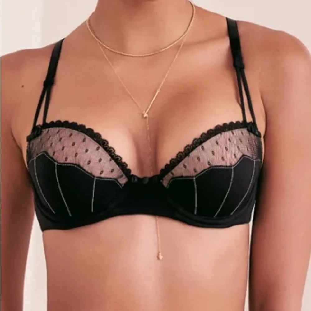 Adore Me Push-up Balconette Bra in size 34 D and color is black. - Picture 5 of 6